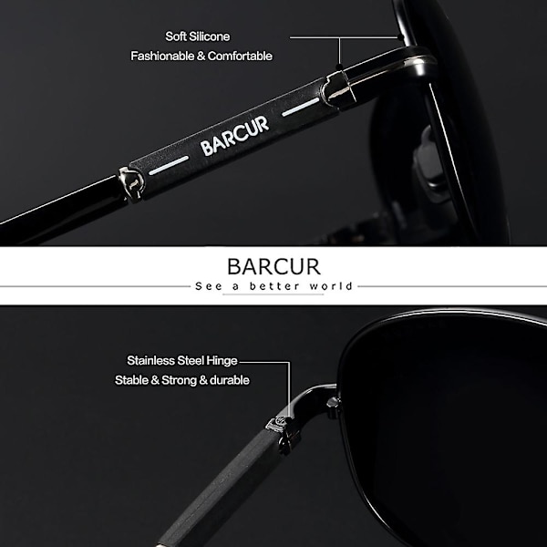Barcur Polariserad Solglasögon Pilot Solglasögon För Män Tillbehör Körning Fiske Vandring Glasögon Oculos Gafas De Sol Black Gray BARCUR Original