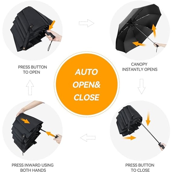 Paraply, lille og kraftfuld vindtæt automatisk paraply, foldbar og letvægts, bærbar rejsegolfparaply, automatisk åbning og lukning