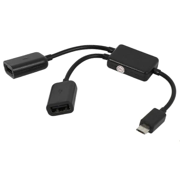 Micro-USB värdkabel, Micro-USB hane till 2X Typ A Dubbel USB hona OTG Adapter Converter Hub för Android Tablet PC och Smart Phone Svart bs