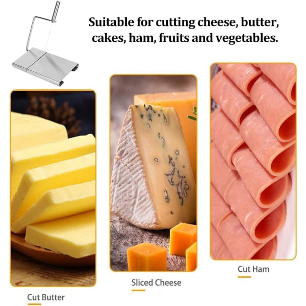 Osteskjærer, smørostkvern i rustfritt stål, med serveringsfat, for harde og halvharde ostesmørpølser