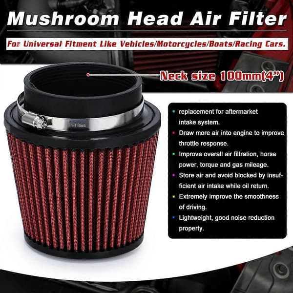 4 TUM 100MM Universal Bil Luftfilter Svamphuvud Insugningsluft