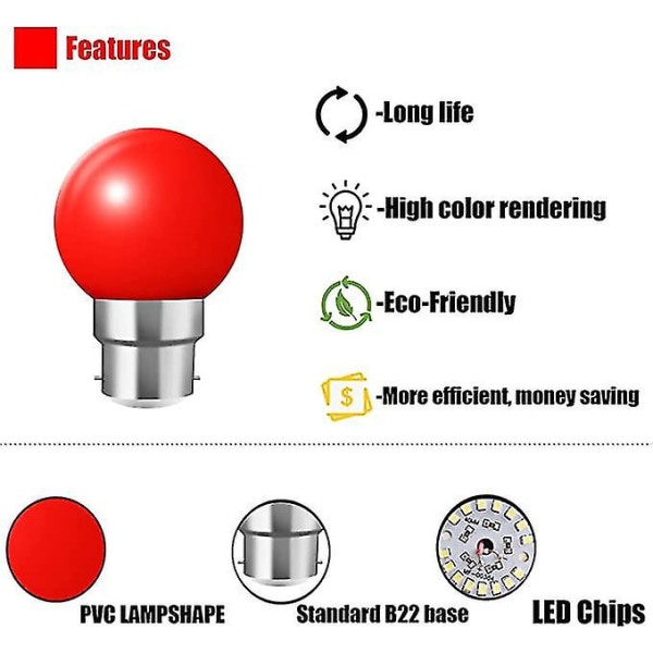20x B22 bajonetthette LED farget lyspære Mini Globe golfballpærer for utendørs terrasse hagefest