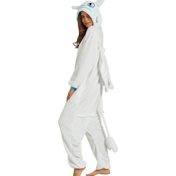 Mænd Kvinder Pyjamas Dragon Dyr Jumpsuit, Lynlås Fodbeklædning Cosplay Kostume White S