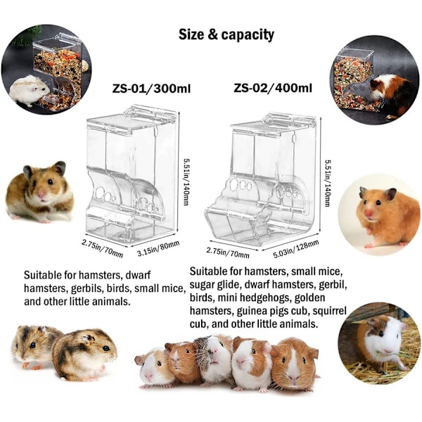 Hamsterfoderautomat Automatisk Gravity Feeder til Smådyr
