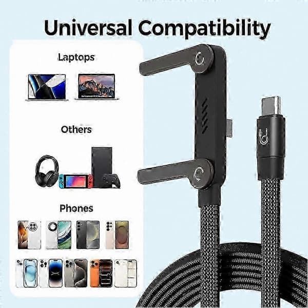240W hurtigladekabel med stativ - USB-C til USB-C, kompatibel med Android, 15/17