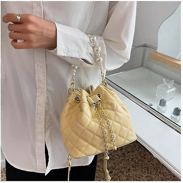 Retro Quiltade Crossbody-väskor för kvinnor - Bucket Bag med kedjor - Snygg handväska