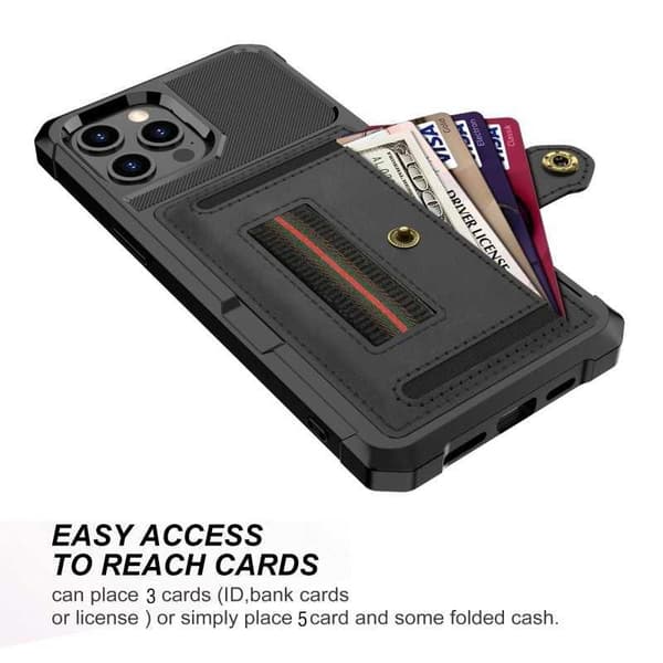 iPhone 12 Pro Max Iskunkestävä Kotelo Korttitaskulla Solid V5 Svart black