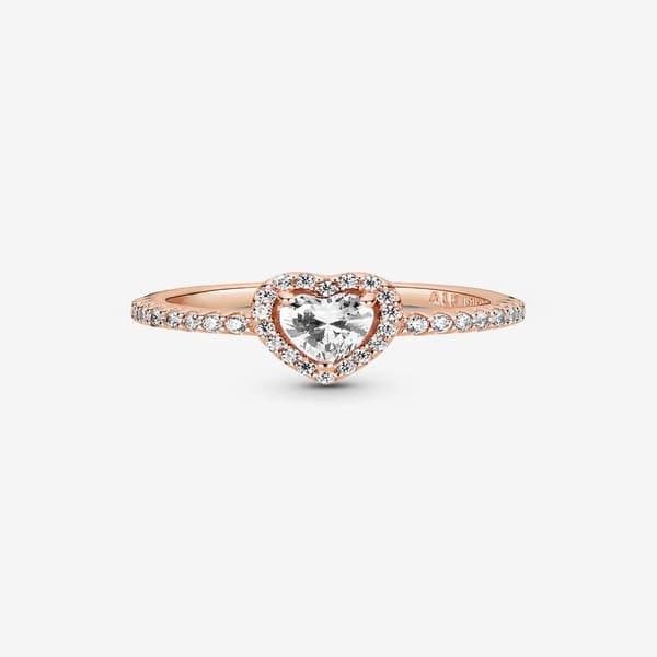 Pandora - Sparkling Elevated Heart Ring - 14k roséguldpläterad Circumference: 54mm