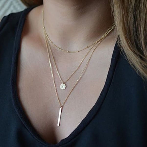 Lagdelt Bar Mønt Halskæde Pailletter Choker Guld Disc Halskæde Bar Pendant Flerlags Halskæde Kæde Bryllupssmykker Lang halskæde