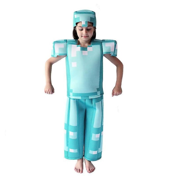 Minecraft Cosplay Maskeraddräkt Barn Pojkar Flickor Fest Kostym Presenter LightBlueTop  Pant  Cap M 5-7Y 115-125cm