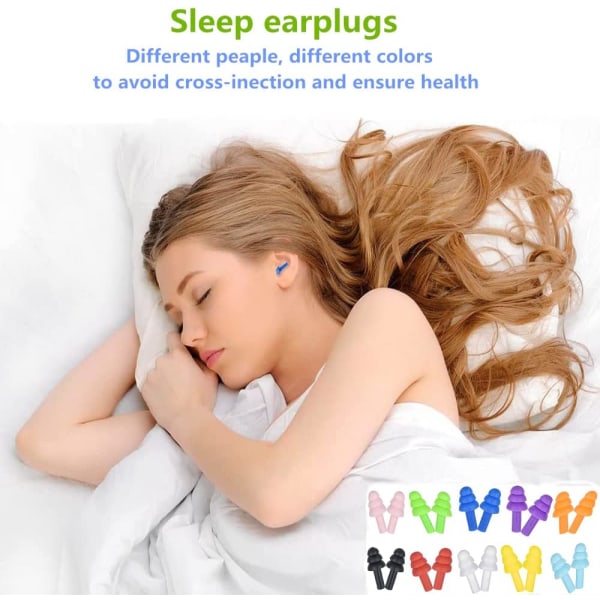 Silikon ørepropper for reduksjon av søvnstøy, 10 par gjenbrukbare ørepropper for søvn, konserter, snorking, reise, jobb, 10 farger