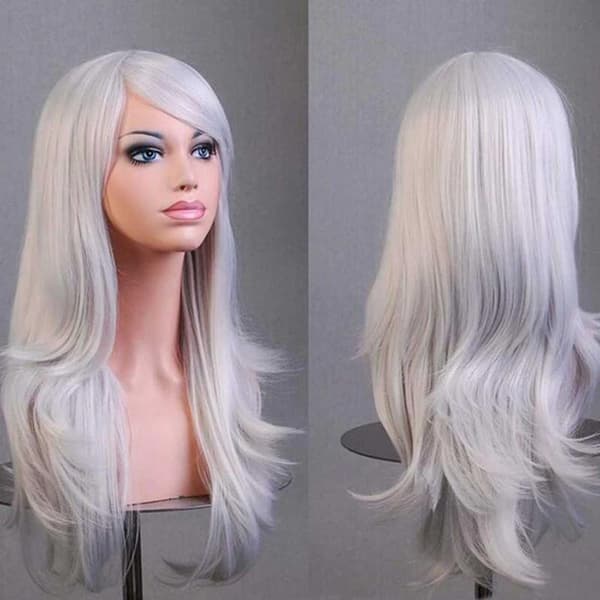Silvervit Peruk 70cm Cosplay Kostym Vit