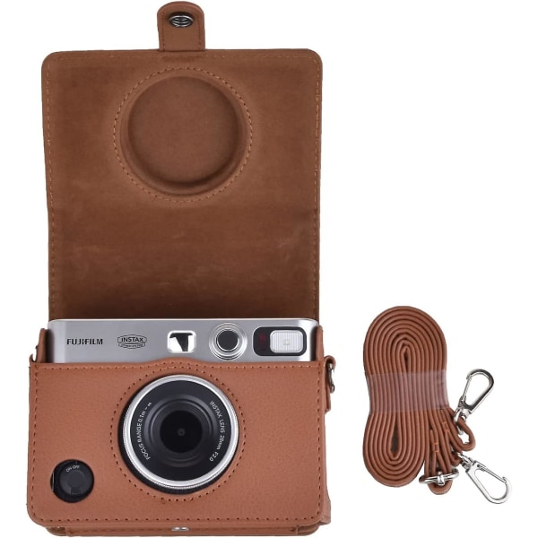 Mini Evo kamerataske kompatibelt til Fuji Instax Mini Evo Instant kamera med justerbar skulderrem i brun litchi tekstur vandret stil