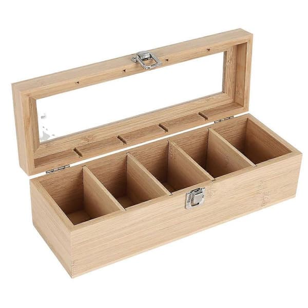 Multifunktionel Bambus System Te Pose Smykker Organizer Opbevaringsboks 5 Rum Te Boks Organizer