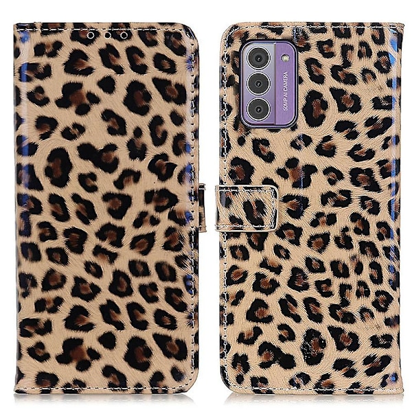 Skyddande mobilskal med leopardmönster, magnetiskt spänne, läder, stativ och plånboksfunktion för Nokia G42