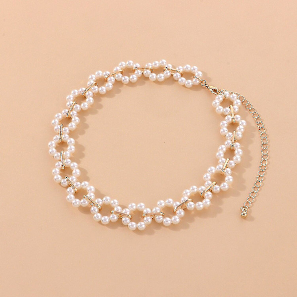 Trendy Perler Korte Kraveben Kæde Charm Kærlighed Cirkel Blomster Chokers Halskæder Til Kvinder Sød Collier Mode Smykker Pige Gave Gold