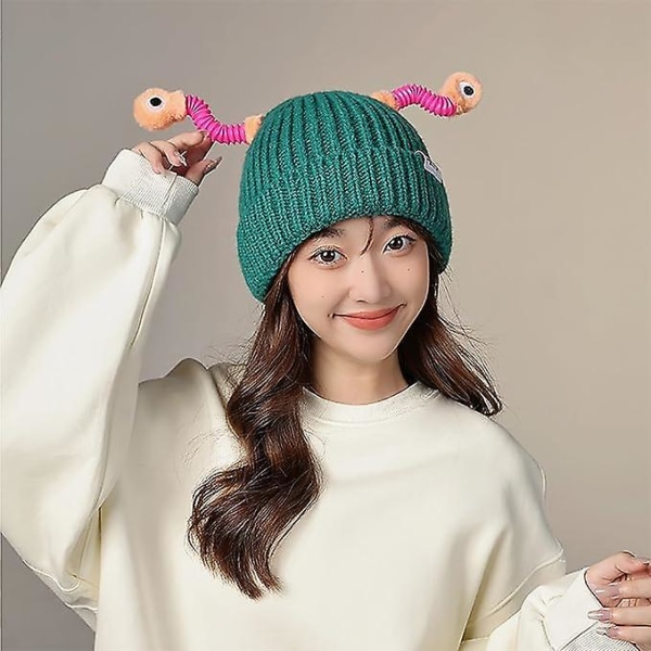 Winter Parent-child Cute Glowing Little Monster Knit Hat, Funny Handmade Glowing Monster Winter Knitted Beanie Hat Pink