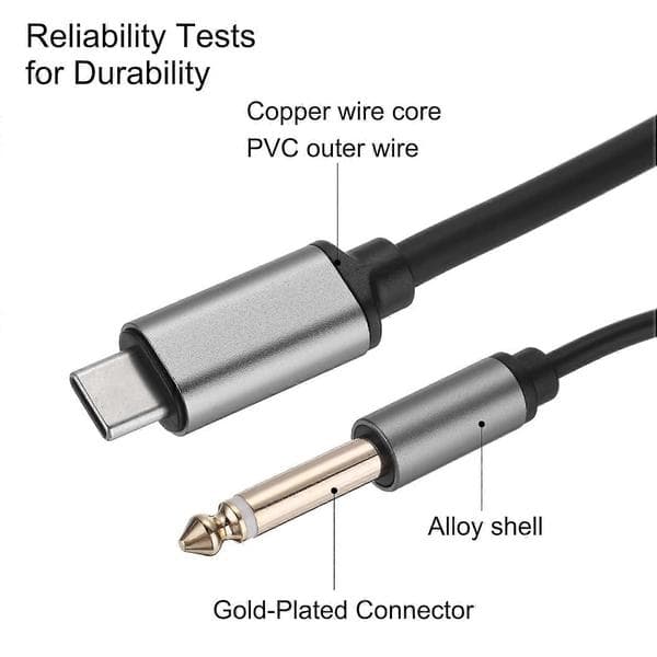 USB C til Dobbelt 6,35 mm 1/4\" Stereo Splitter Y Kabel Sort o Ledning 1m/3,3ft