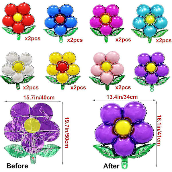 16 stk. Festival Aluminium Blomsterfolie Ballon Blandet Farve Blomsterfest Dekoration Ballon Til Bryllup Baby Shower Tillykke Med Fødselsdagen Fest Farverige Dekorationer