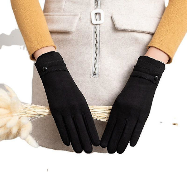 Uudet kanin plyysi dralon fleece-vuoratut korkean elastisuuden lämpö kosketusnäyttö naisten talvi ulkohanskat Black