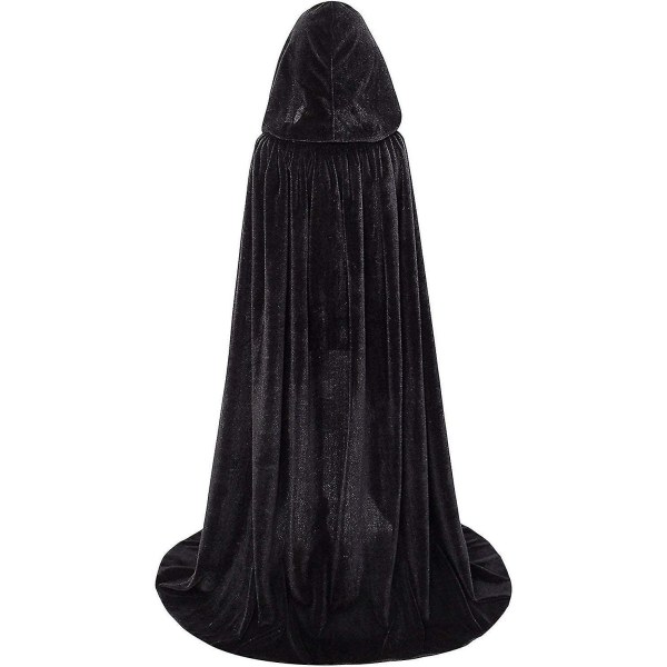 Unisex huva sammetsmantel Halloween-kappa för vuxna Barn Cosplay Vampyrdräkt Halloween-kostym (svart sammet, L)