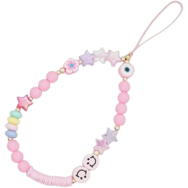 Anti-förlorad mobiltelefonkedja Ny akryl Smile Star Bead Chain Färgglada pärlor Rem Hängande mobiltelefonsmycken för kvinnor