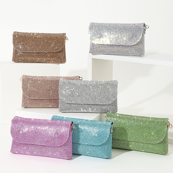 Glitter Afton Clutch Väska för Kvinnor Kedja Axelväska Bröllop Fest Handväska Champagne