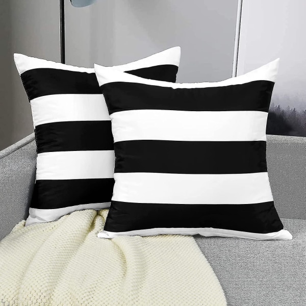 Set med 2 randiga uteplats cover, dekorativt svart och vit randigt örngott, inomhus utomhus cover case för soffa bäddsoffa