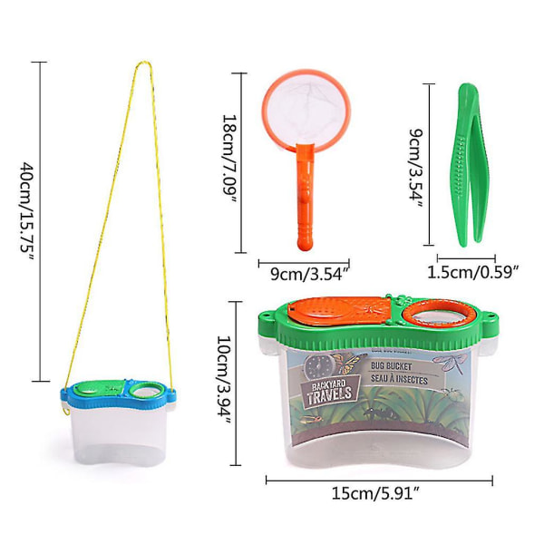 Bærbar utendørs insektobservasjonsboks for barn med flip-lokk og toveis forstørrelse