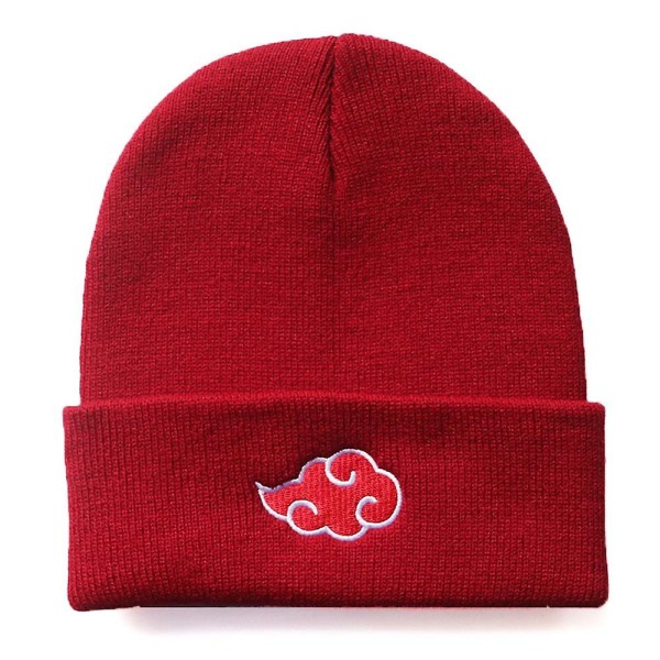 Winter Soft Knit Beanie Hat Anime Naruto Akatsuki Red Cloud Embroidery Cap Wine Red