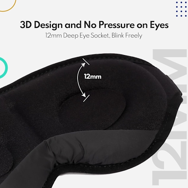 Unimaski nukkumiseen - 100% pimentävä 3D-muotoiltu unimaski miehille ja naisille lahjapakkauksessa, säädettävä hihna black