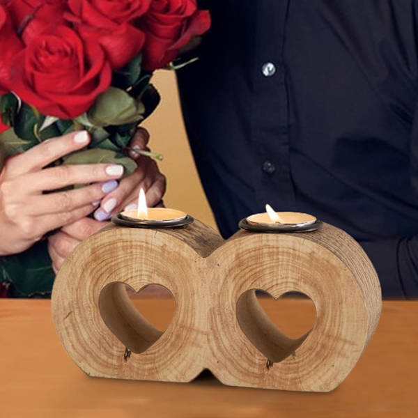 Hjärtformad ljusstake, elegant ljusstake - Tealight-ljusstakar, chic ljusstativ, trä hållare för alla hjärtans dag & bröllopsfest dekoration