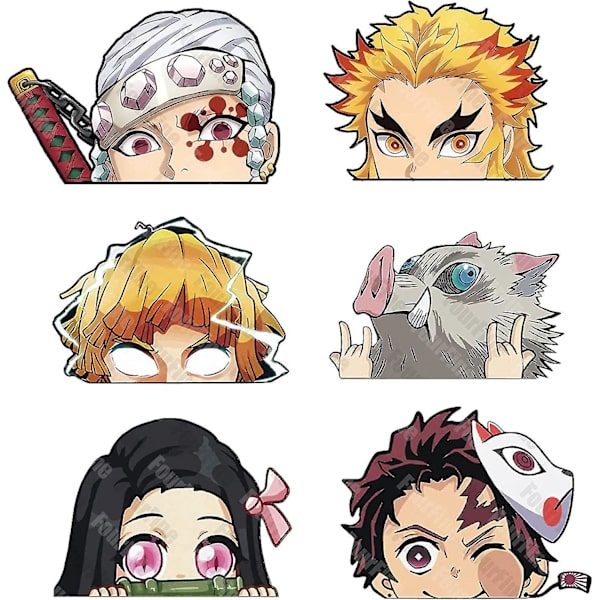 6 st Anime-bildekaler Slayer Demon Rengoku Biltilbehør Uzui Kimetsu No Yaiba Vattenflaska/laptop/skateboard/fönsterdekal Rolig Anime-bilklistermärke