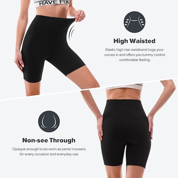 Högmidjade cykelshorts för kvinnor - Magkontroll Smörigt mjuka cykelbyxor Yoga Löpning Gym Svart Träning Atletiska shorts