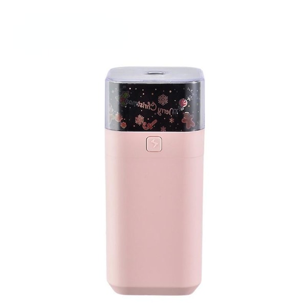 Fyrkantig projektionslampa luftfuktare USB luftrening Vattenpåfyllning Mini liten dimluftfuktare med led nattljus Pink