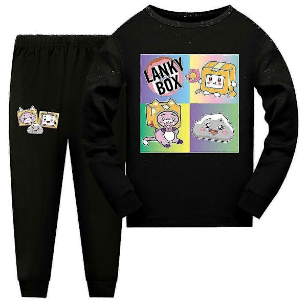 Lankybox Barn Pojkar Flickor Nattkläder Pyjamas Pjs Set Långärmad Tröja Byxor Sovkläder Loungewear Z Black 9-10 Years