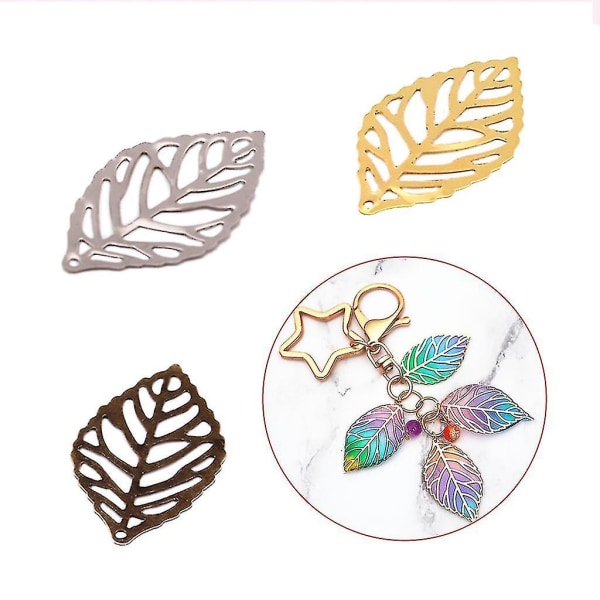 100 stk/pakke Openwork Leaf Metal Flower Frame Pendant Charm Diy Uv Resin Necklac Gold