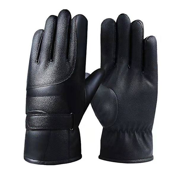 Fleece-foret tykkelse koldsikret pu varme bomulds handsker kørsel motorcykel vind og regn bevis læder handsker Palm non-slip cloth