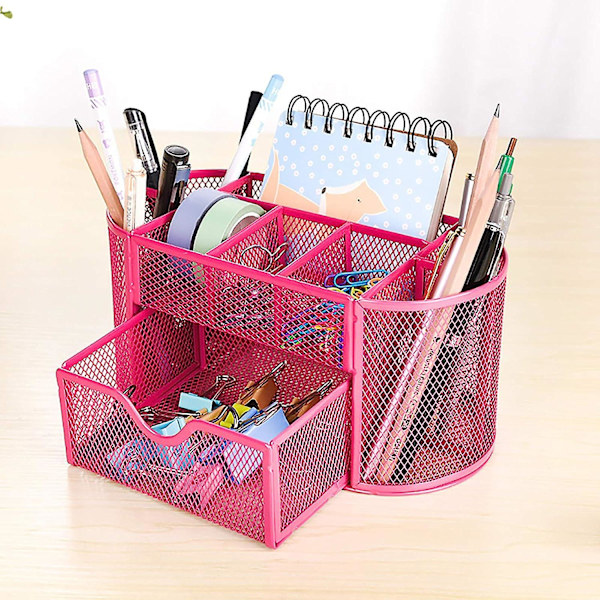 Monitoiminen kynäteline, metalli, 9 lokeroa, 10,8 x 22 x 11 cm, vaaleanpunainen Rose