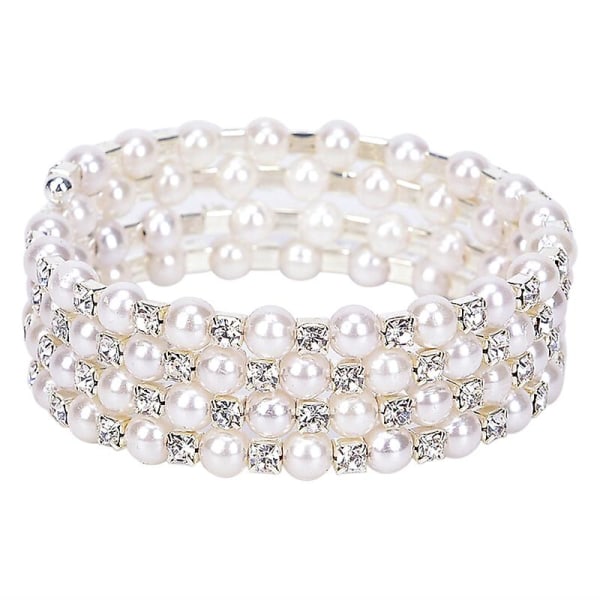 Krystal perle flerlags bred elastisk manchet armbånd armbånd armbånd smykker Four layer