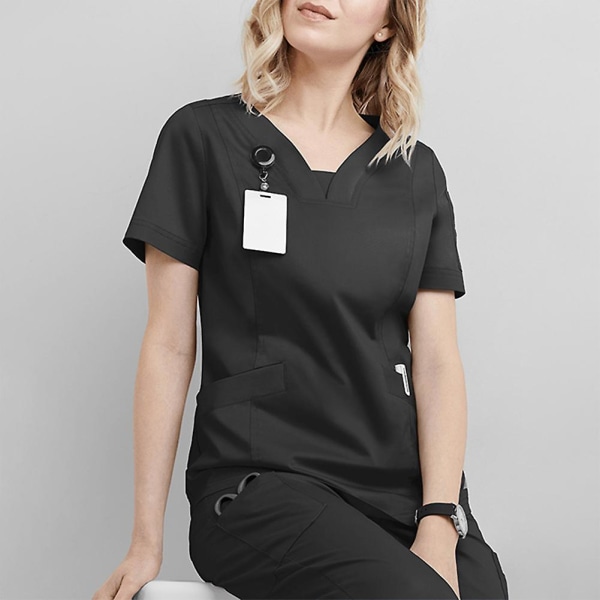 Bedst sælgende! Kvinder Svedabsorberende Læge Sygeplejerske Blød Uniform Med Lommer Solid Scrub Top