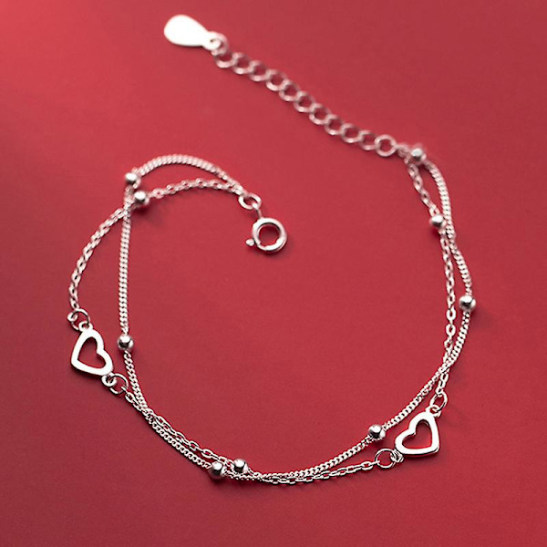 Hjärtberlockarmband för kvinnor Silverfärg på hand Dubbla lager Armband OneSize