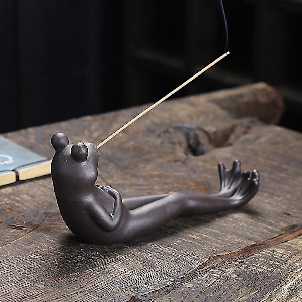 Frø Røgelseholder - Keramisk Røgelsebrænder Askefanger, Røgelsesholder, Ornament til Hjemmets Stueindretning Bronze Farve 3.54*8.27*2.36 tommer