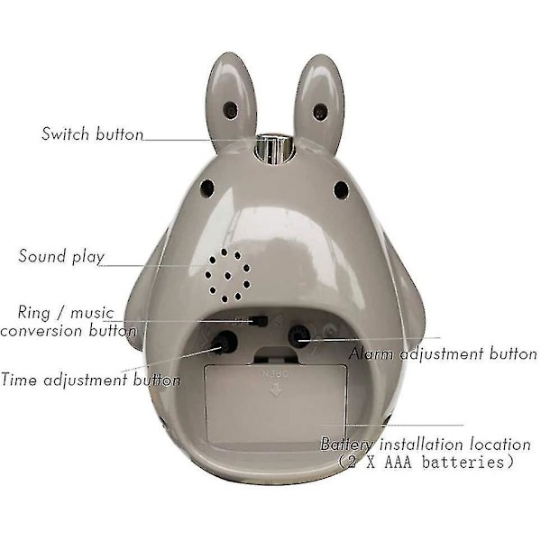 Wekity Totoro-teemainen herätyskello, torkkutoiminnolla, hiljainen ja LED-yövalo, paras lahja lapsille ja teini-ikäisille