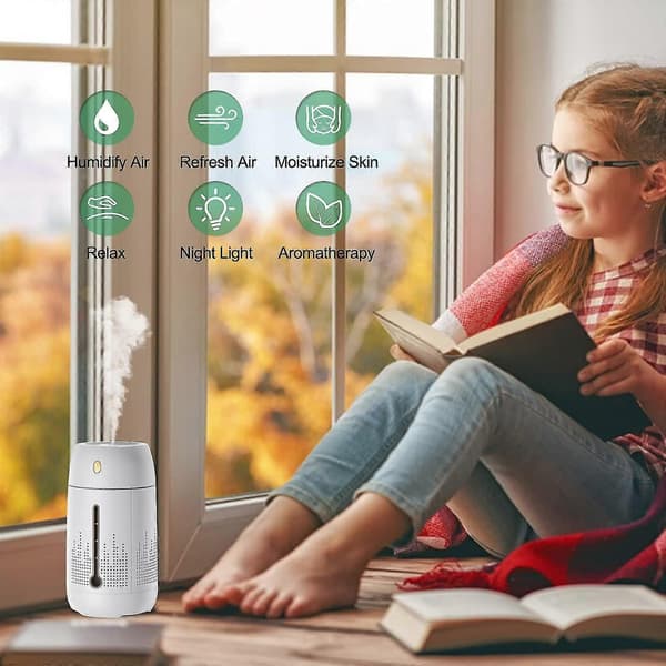 Luftfuktere 1.2l, tåkeluftfuktere, ultra stille luft (hvit)