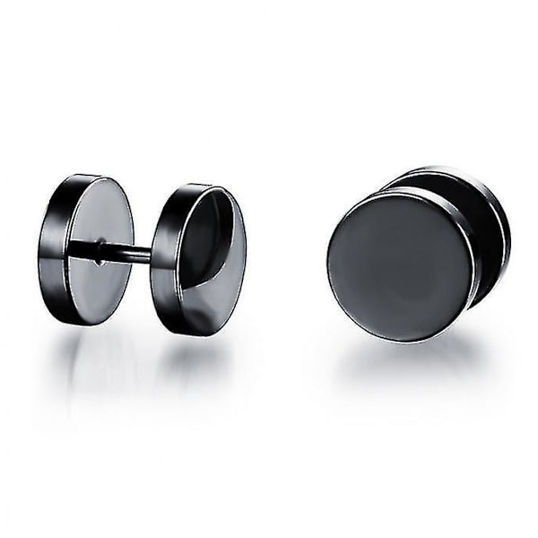 Sorte Stud Øreringe Mænd Kvinder Faux Gauges Øre Tunnel Rustfrit Stål Øreringe 6mm