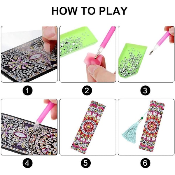 Paket med 5D diamantmålning bokmärken, läder tofsböcker, digitala broderiböcker med T