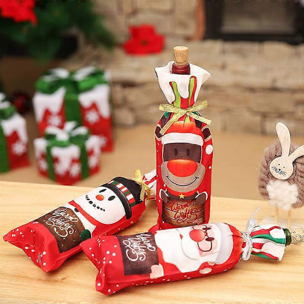 4-pack Julvinflaskskydd Dekorativa Bordtillbehör för Heminredning snowman