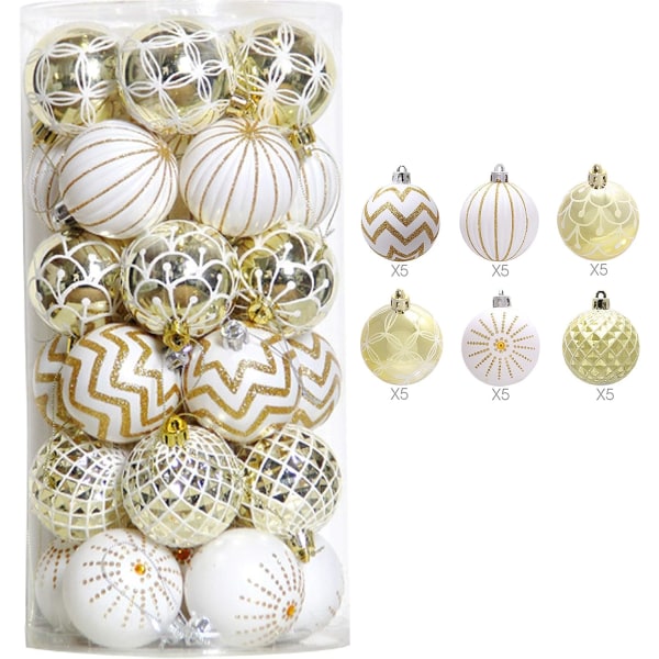 30PCS Christmas Balls Ornaments,60MM Gold Festive Ornaments Christmas Tree Decoration