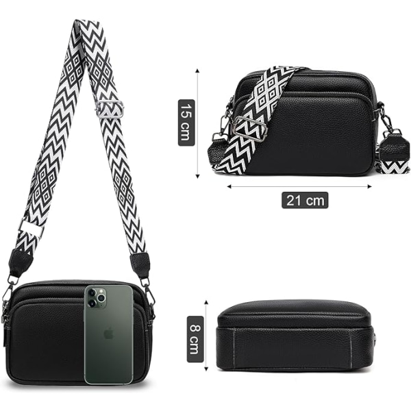 Crossbody-tasker til kvinder - Læderhåndtasker og -skuldertasker med justerbar bred rem Kamera Crossbody-taske til damer, piger, rejser dagligt